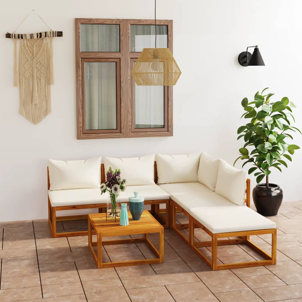 vidaXL Salon de jardin 6 pièces avec coussins crème Bois d'acacia massif