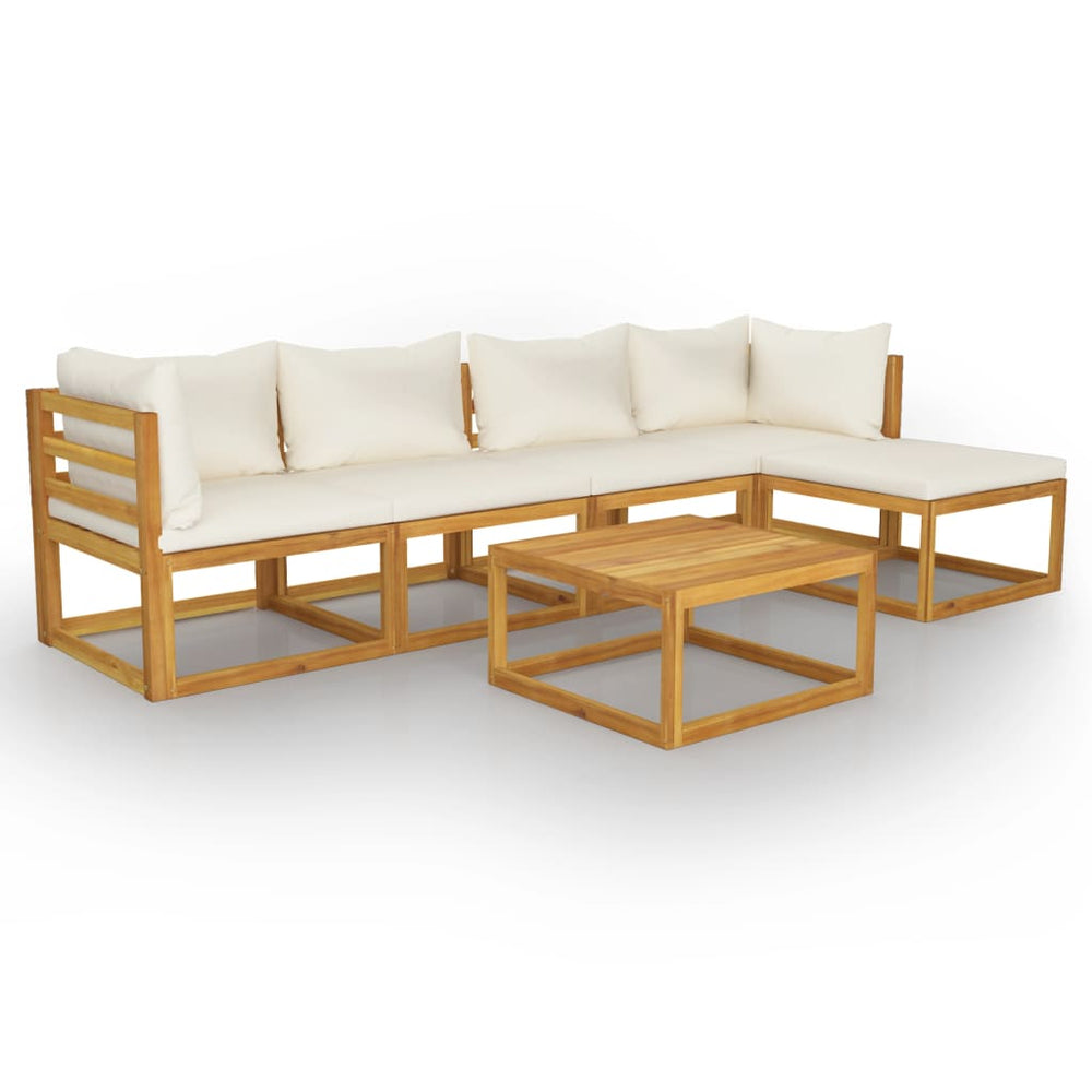 vidaXL Salon de jardin 6 pièces avec coussins crème Bois d'acacia massif