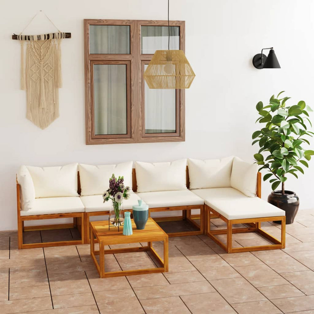 vidaXL Salon de jardin 6 pièces avec coussins crème Bois d'acacia massif