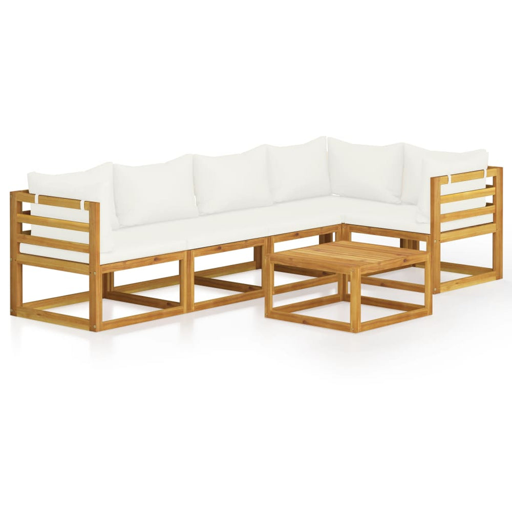 vidaXL 6-Piece Garden Lounge Set with Cushions Cream Solid Acacia Wood