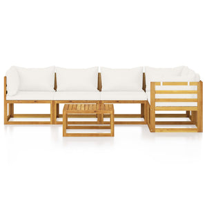 vidaXL Salon de jardin 6 pièces avec coussins crème Bois d'acacia massif