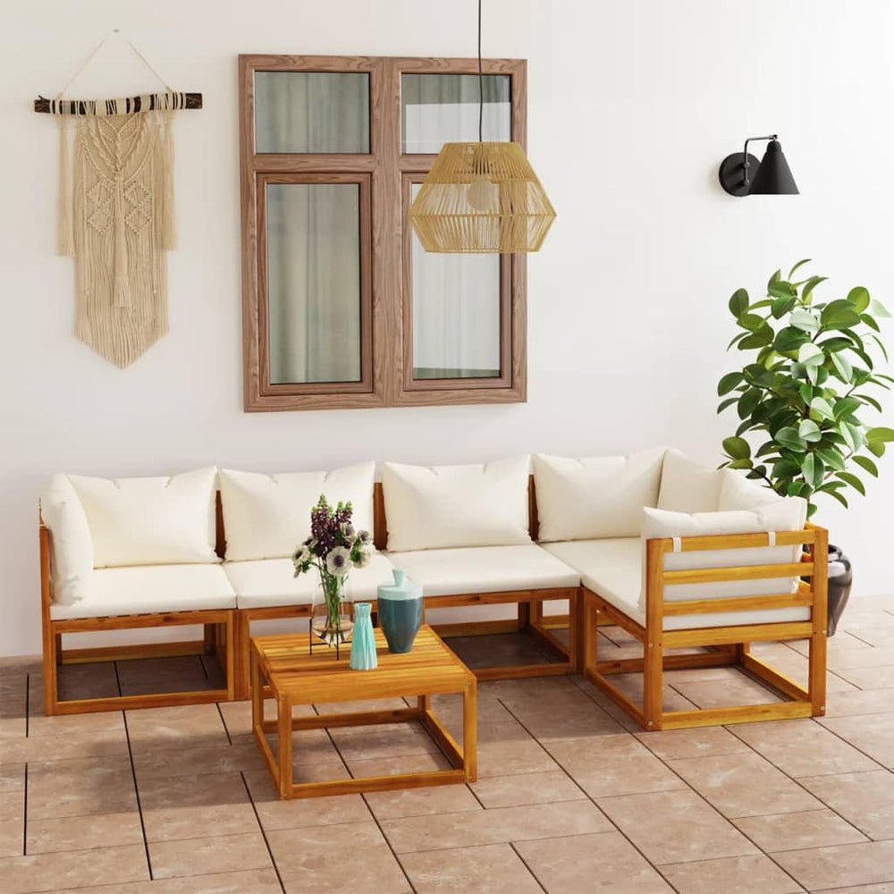 vidaXL 6-Piece Garden Lounge Set with Cushions Cream Solid Acacia Wood