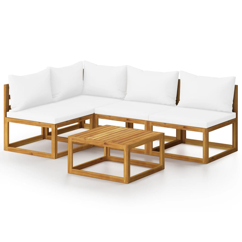 vidaXL 5-piece Garden Lounge Set with Cushions Cream Solid Acacia Wood