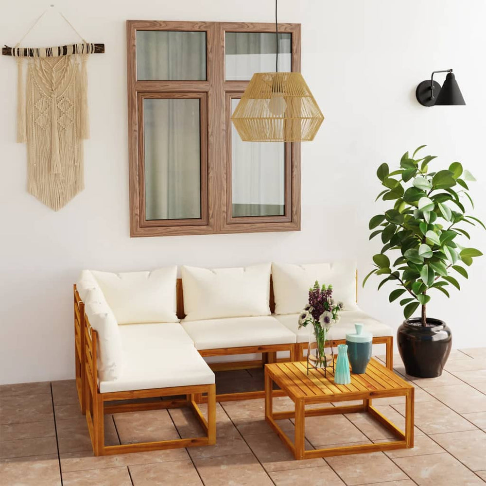 vidaXL 5-piece Garden Lounge Set with Cushions Cream Solid Acacia Wood
