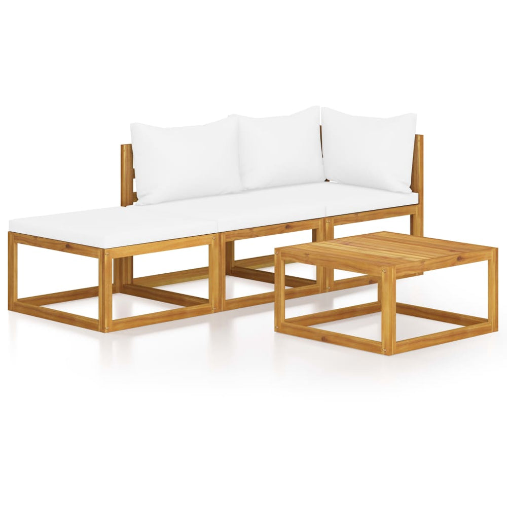 vidaXL 4-piece Garden Lounge Set with Cushions Cream Solid Acacia Wood