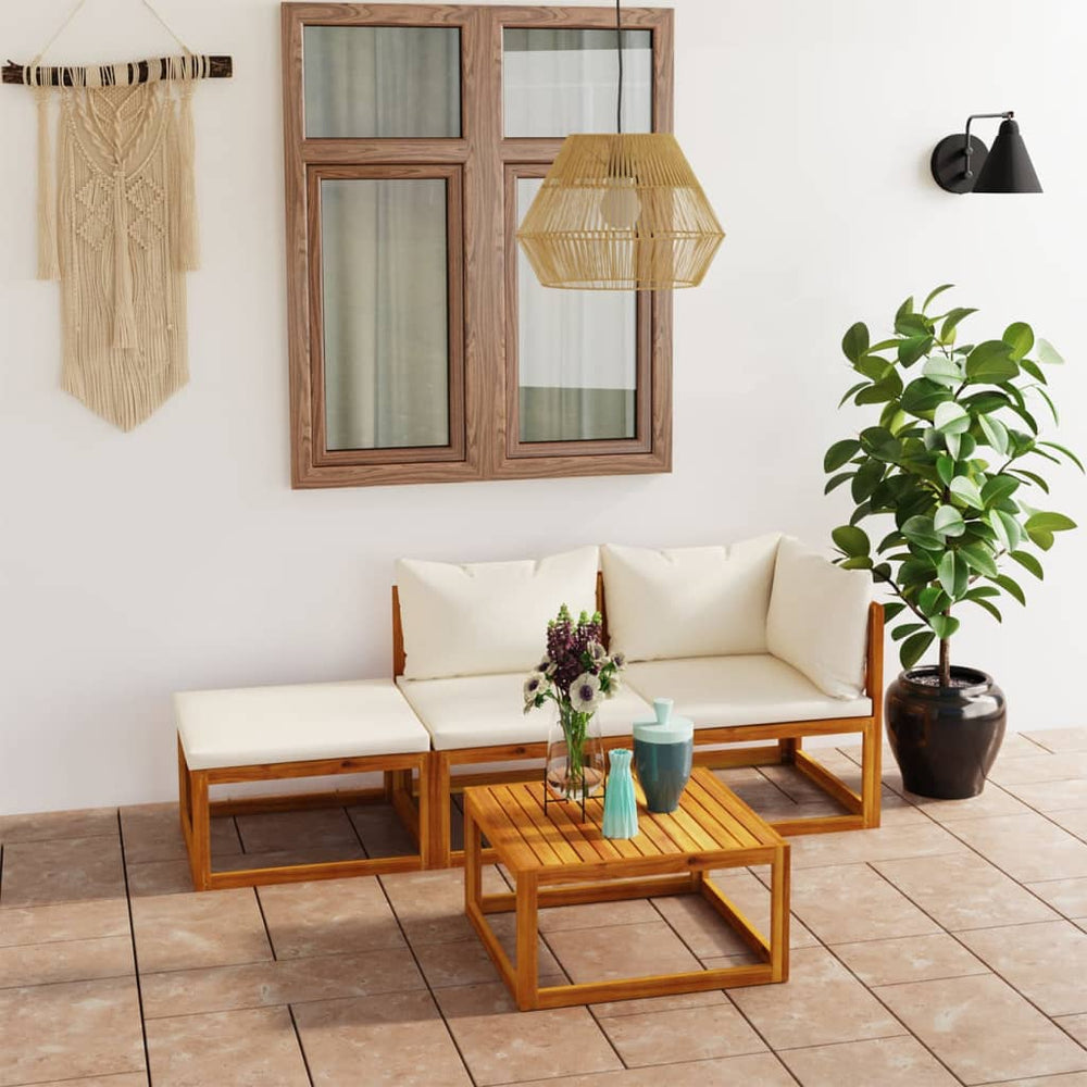 vidaXL 4-piece Garden Lounge Set with Cushions Cream Solid Acacia Wood