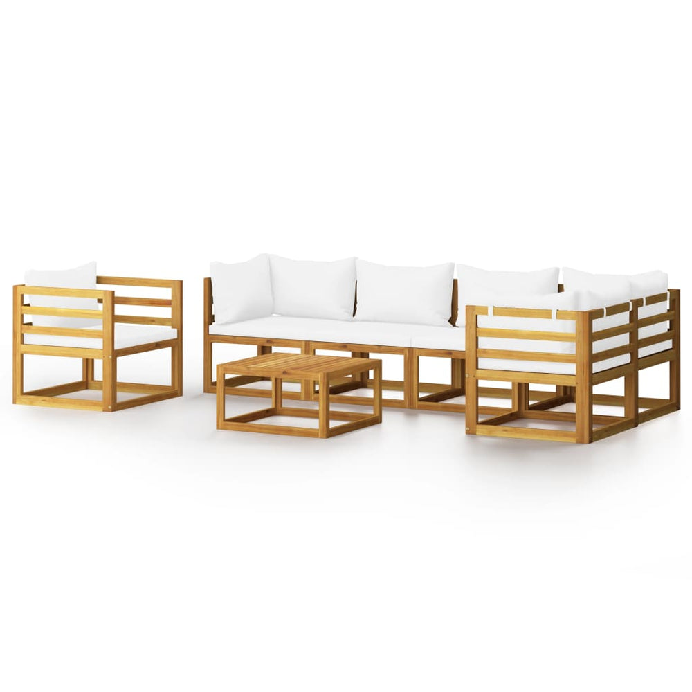 vidaXL 7-piece Garden Lounge Set with Cushions Cream Solid Acacia Wood