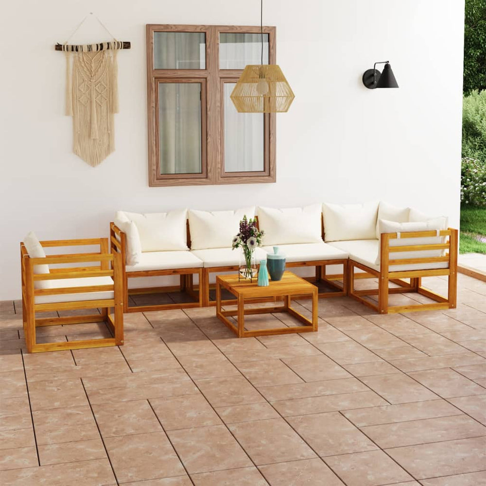 vidaXL 7-piece Garden Lounge Set with Cushions Cream Solid Acacia Wood