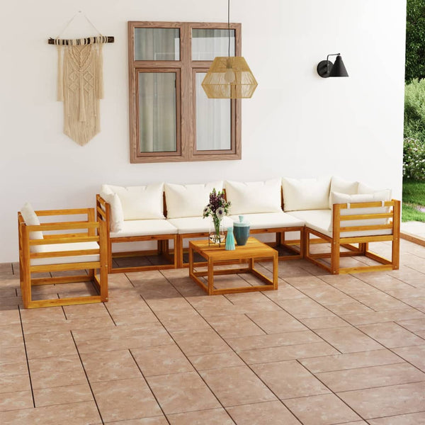 7-tlg. Garten-Lounge-Set mit Auflagen Creme Massivholz Akazie