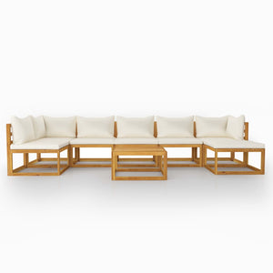 8-tlg. Garten-Lounge-Set mit Auflagen Creme Massivholz Akazie