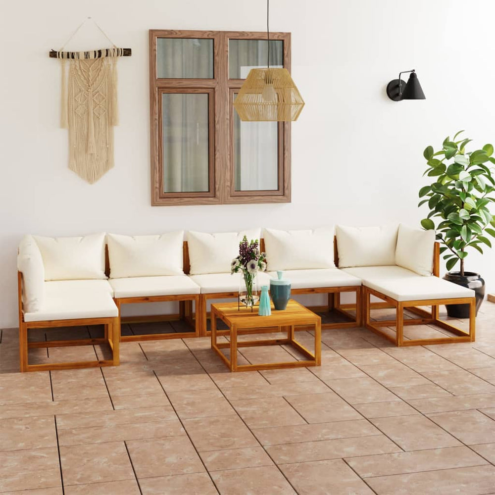 vidaXL 8-Piece Garden Lounge Set with Cushions Cream Solid Acacia Wood