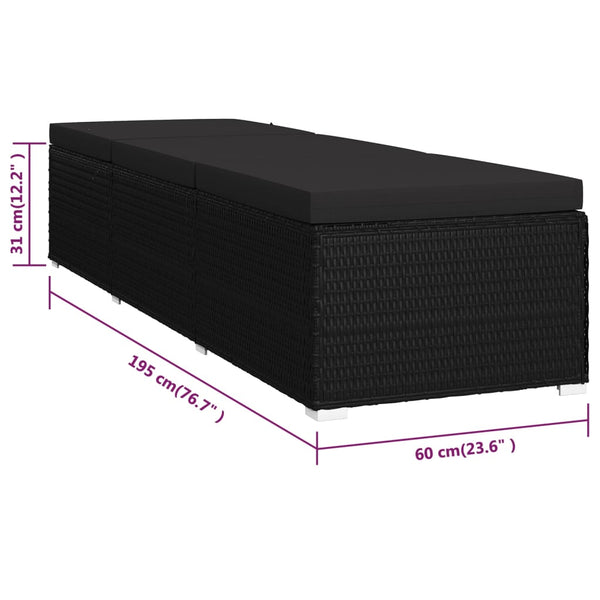 3-tlg. Garten-Sonnenliegen mit Teetisch Poly Rattan Schwarz