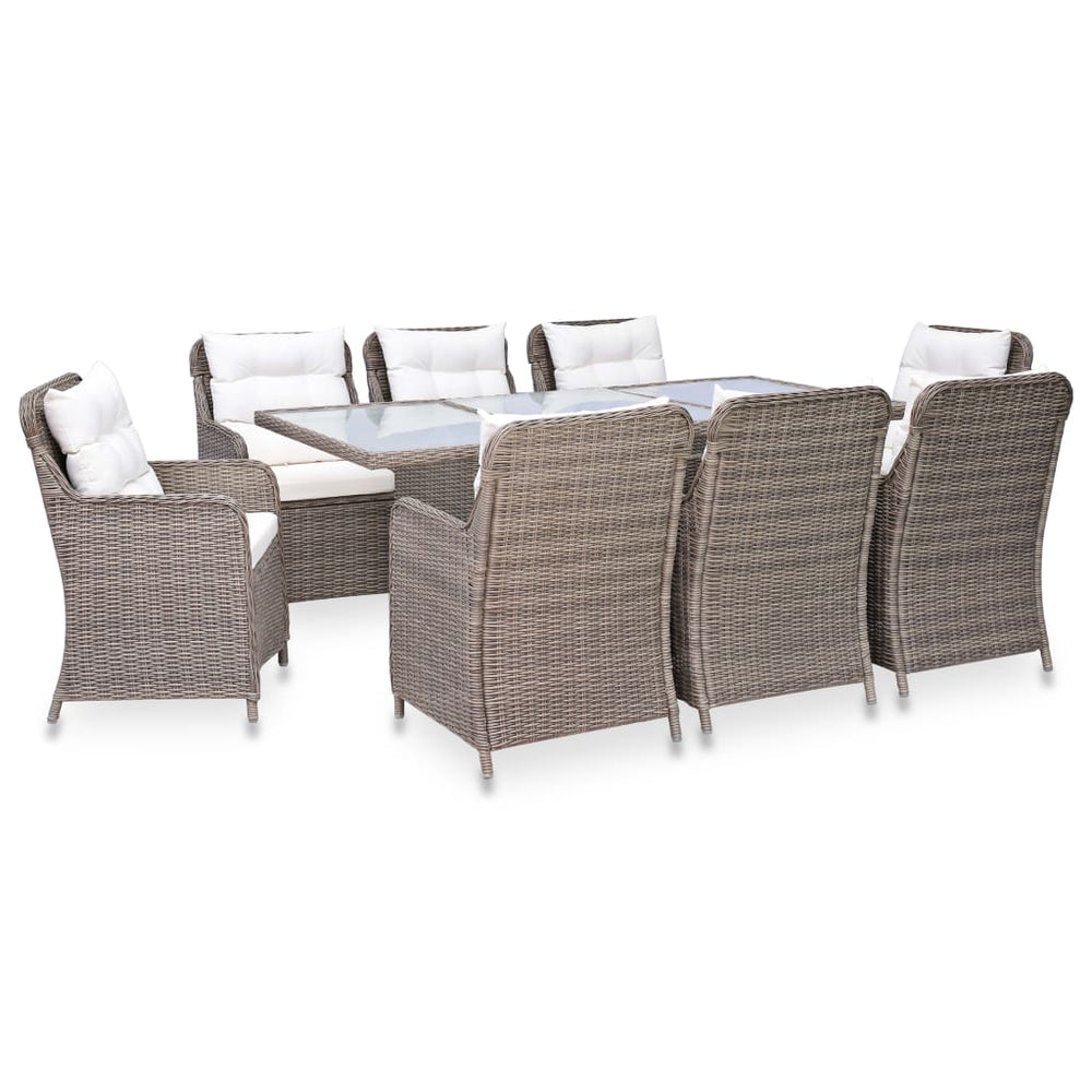 vidaXL 9-piece Garden Dining Set Poly Rattan Brown