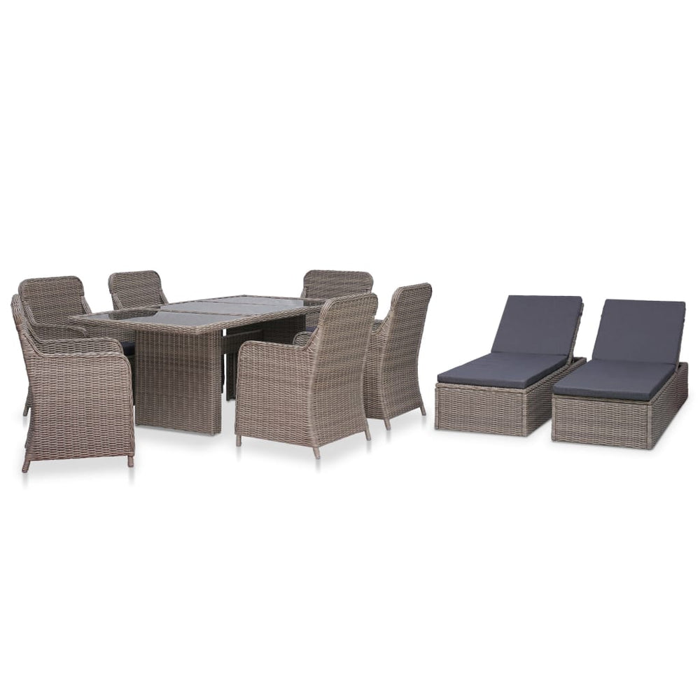vidaXL 9-piece Garden Dining Set Poly Rattan Brown