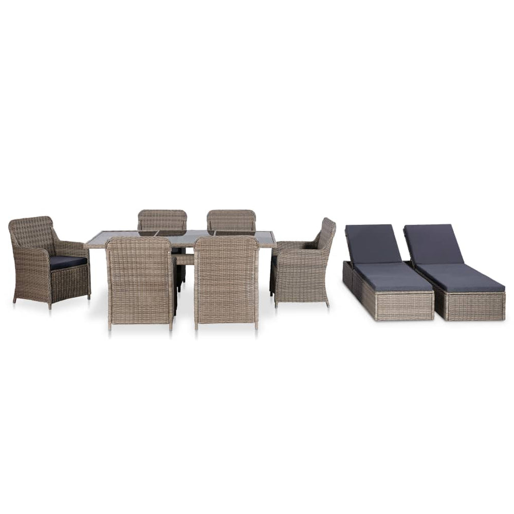 vidaXL 9-piece Garden Dining Set Poly Rattan Brown