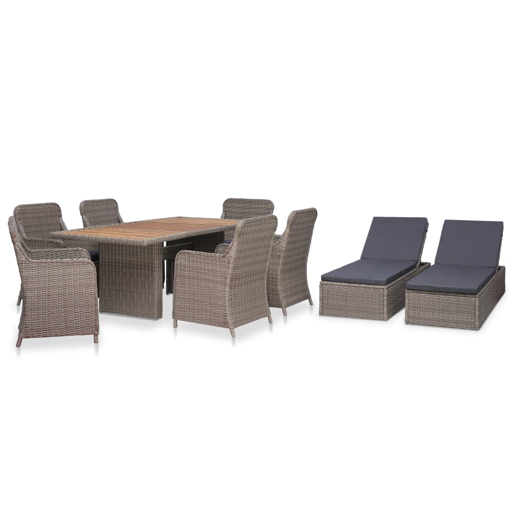 vidaXL 9-piece Garden Dining Set Poly Rattan Brown