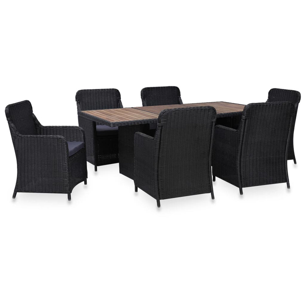 vidaXL 7-Piece Poly Rattan Garden Dining Set Black