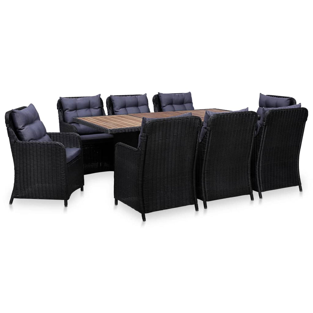 vidaXL 9-piece Garden Dining Set Poly Rattan Black