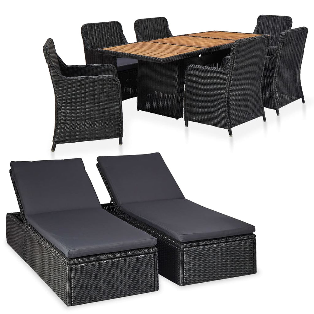 vidaXL 9-piece Garden Dining Set Poly Rattan Black