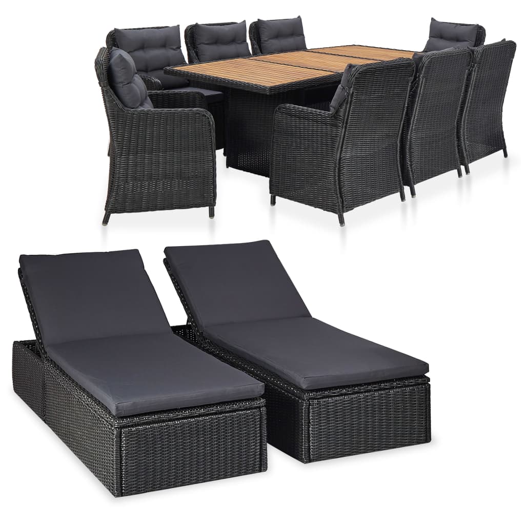 vidaXL Salon de jardin à dîner 11 pcs Résine tressée Noir