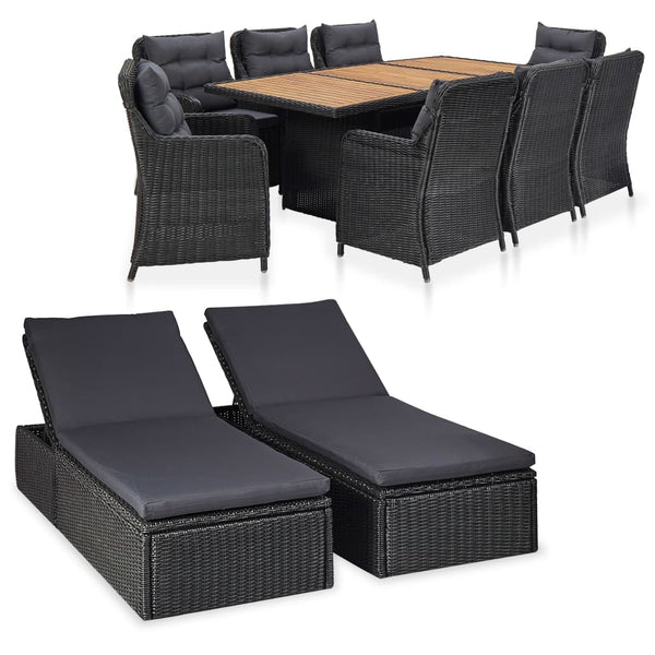 vidaXL Salon de jardin à dîner 11 pcs Résine tressée Noir
