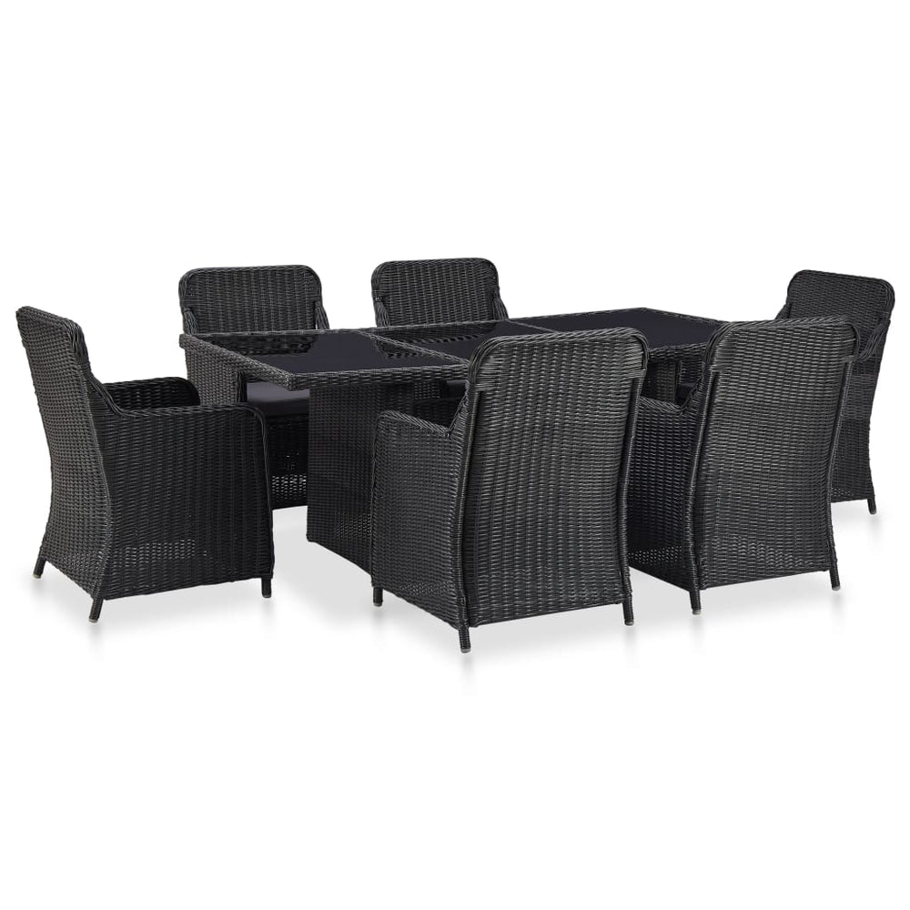 vidaXL 7-Piece Poly Rattan Garden Dining Set Black
