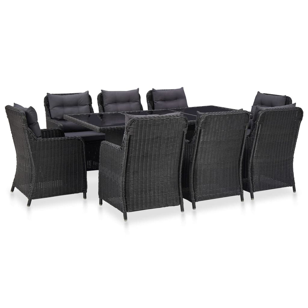 vidaXL 9-piece Garden Dining Set Poly Rattan Black