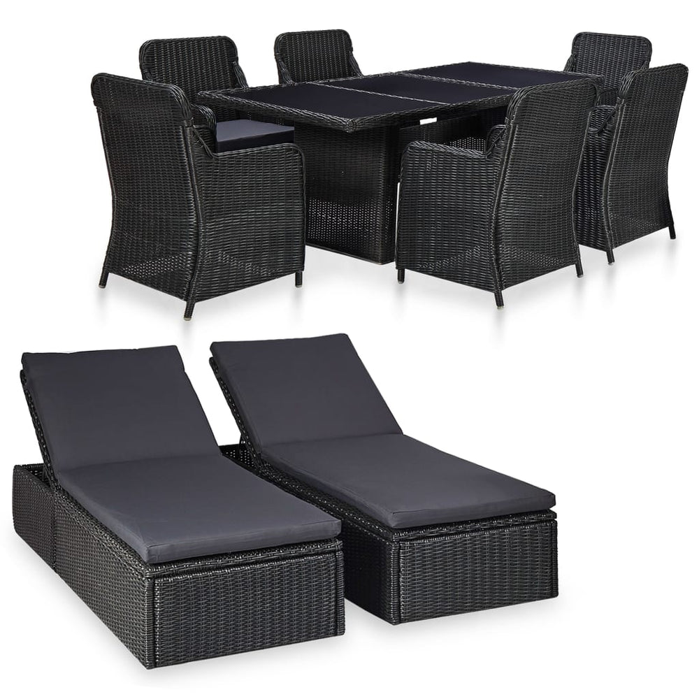 vidaXL 9-piece Garden Dining Set Poly Rattan Black