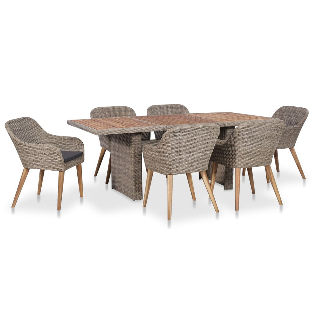 vidaXL 7-Piece Garden Dining Set with Cushions Poly Rattan