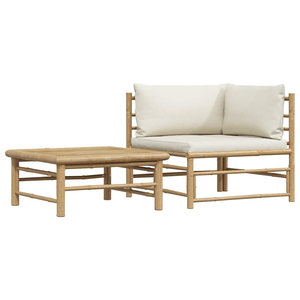 2-tlg. Garten-Lounge-Set mit Kissen Cremeweiß Bambus