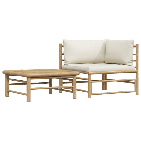 2-tlg. Garten-Lounge-Set mit Kissen Cremeweiß Bambus