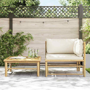 2-tlg. Garten-Lounge-Set mit Kissen Cremeweiß Bambus