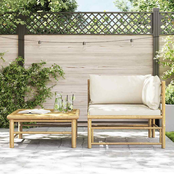 2-tlg. Garten-Lounge-Set mit Kissen Cremeweiß Bambus