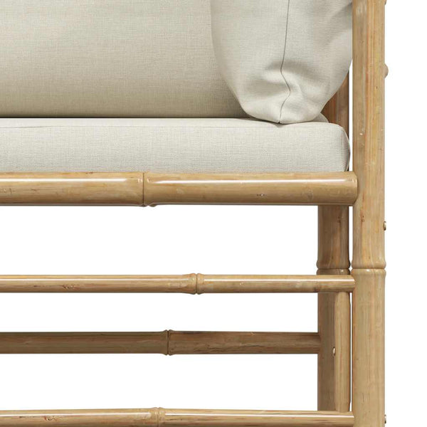 2-tlg. Garten-Lounge-Set mit Kissen Cremeweiß Bambus