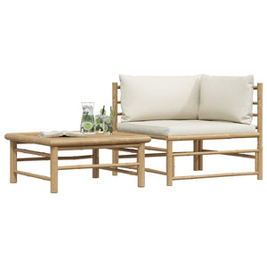2-tlg. Garten-Lounge-Set mit Kissen Cremeweiß Bambus