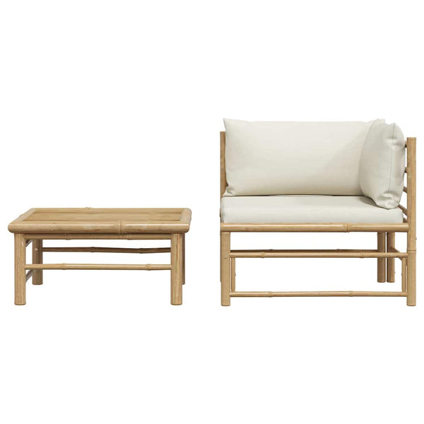 2-tlg. Garten-Lounge-Set mit Kissen Cremeweiß Bambus