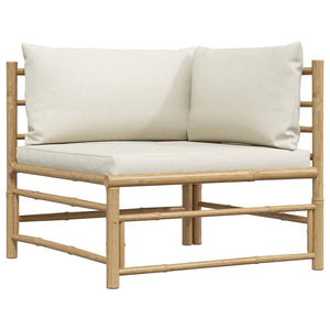 2-tlg. Garten-Lounge-Set mit Kissen Cremeweiß Bambus