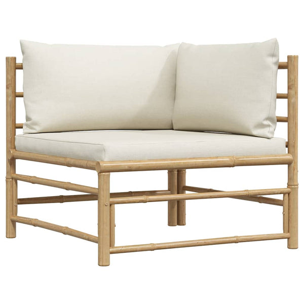 2-tlg. Garten-Lounge-Set mit Kissen Cremeweiß Bambus