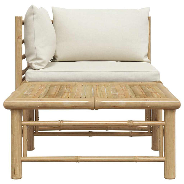 2-tlg. Garten-Lounge-Set mit Kissen Cremeweiß Bambus
