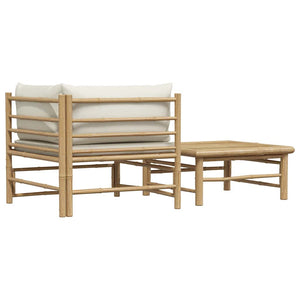 2-tlg. Garten-Lounge-Set mit Kissen Cremeweiß Bambus