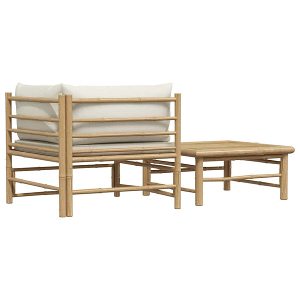 2-tlg. Garten-Lounge-Set mit Kissen Cremeweiß Bambus