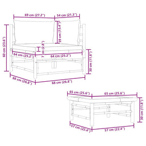 2-tlg. Garten-Lounge-Set mit Kissen Cremeweiß Bambus