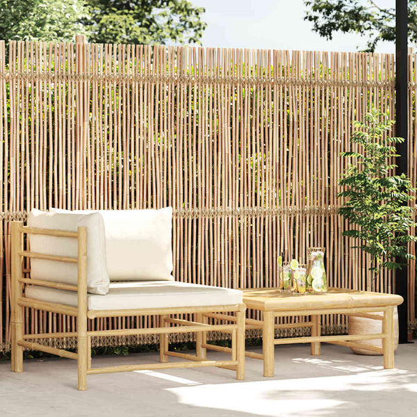 2-tlg. Garten-Lounge-Set mit Kissen Cremeweiß Bambus