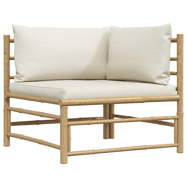 Garten-Ecksofa mit Kissen Cremeweiß Bambus
