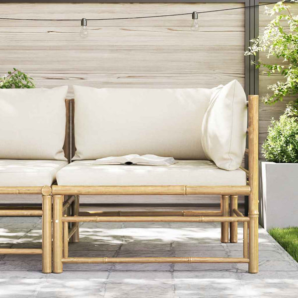 Garten-Ecksofa mit Kissen Cremeweiß Bambus