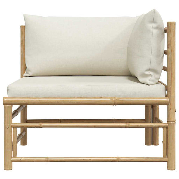 Garten-Ecksofa mit Kissen Cremeweiß Bambus