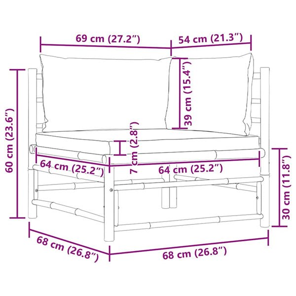 Garten-Ecksofa mit Kissen Cremeweiß Bambus