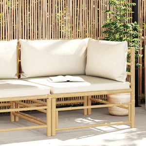 Garten-Ecksofa mit Kissen Cremeweiß Bambus