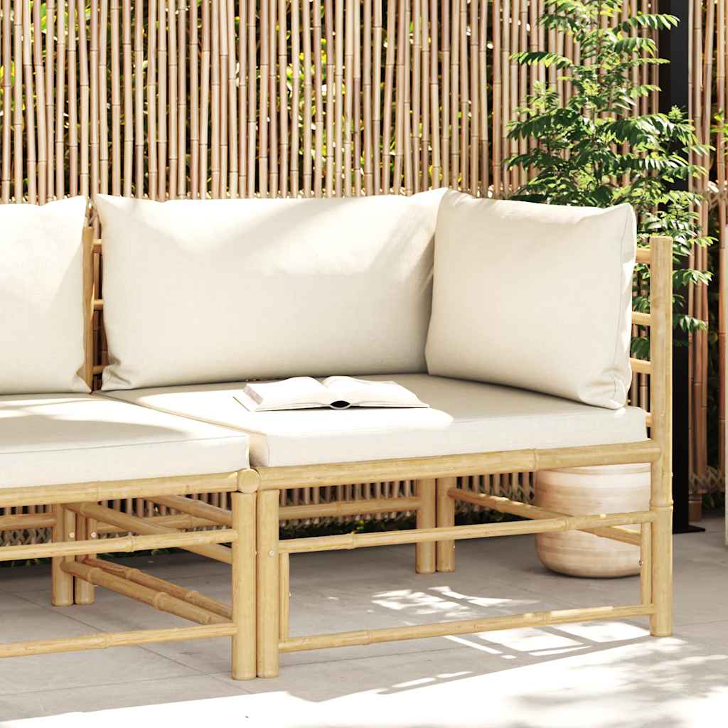 Garten-Ecksofa mit Kissen Cremeweiß Bambus