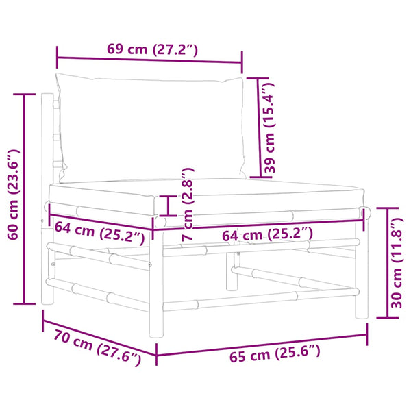 Garten-Mittelsofa mit Kissen Cremeweiß Bambus
